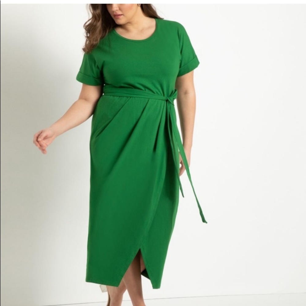 NWT Eloquii faux wrap midi dress modern green spri